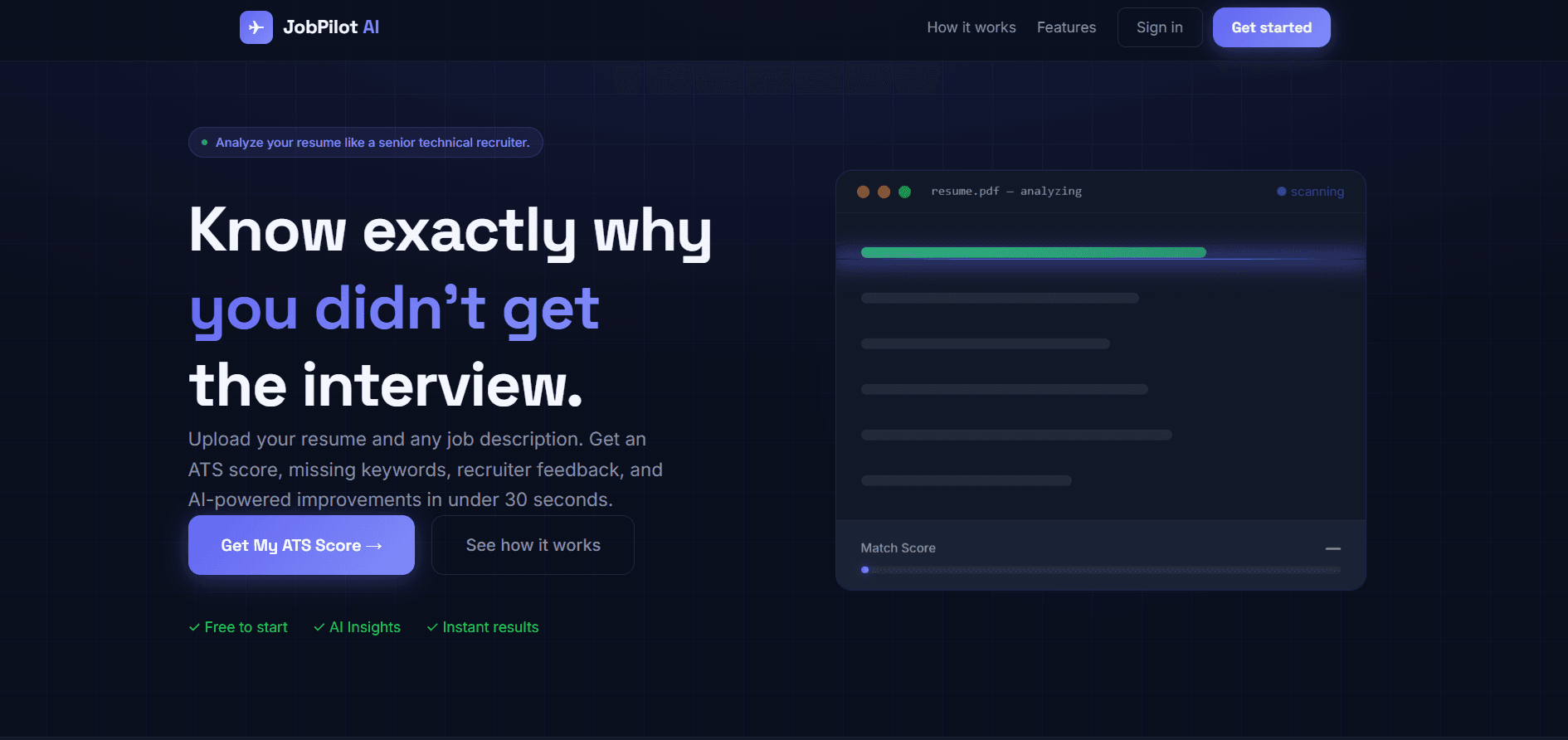 JobPilot resume analysis interface